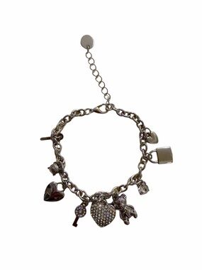 Hand Crafted Silver-Tone Heart & Key Charm Bracelet